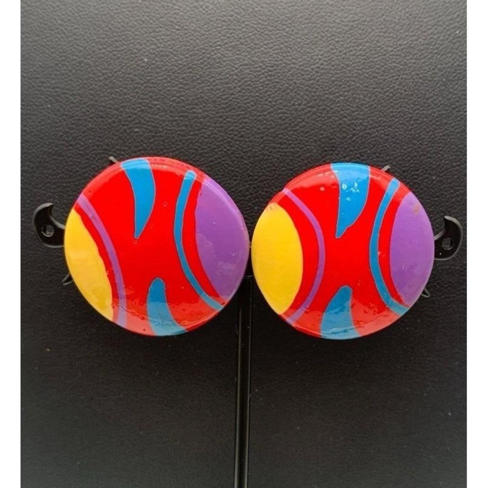 Vintage 80's Multi Colored Round Pierced Earrings Great Color Combo